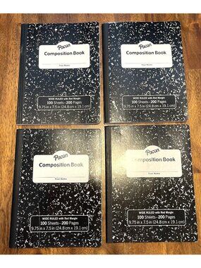 4Pk Pacon Composition Notebooks Wide Ruled 100 Sheets 200 Pages 9.75 x 7.5 Black
